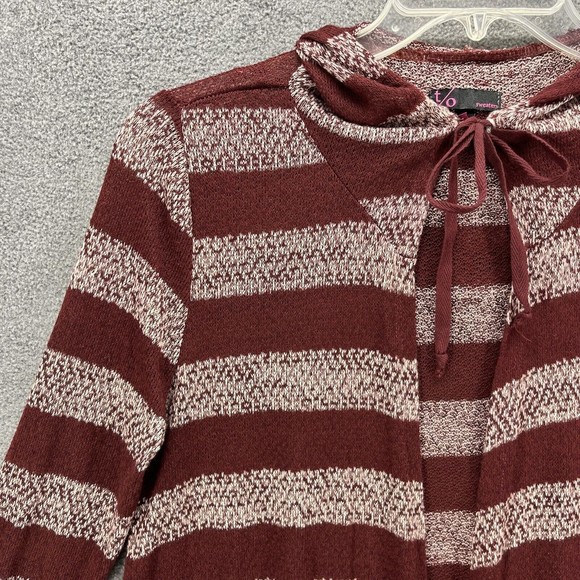 T/O Sweaters Cardigan Womens Size M red wine Stripe Long Sleeve Hooded Stretch - Picture 4 of 11